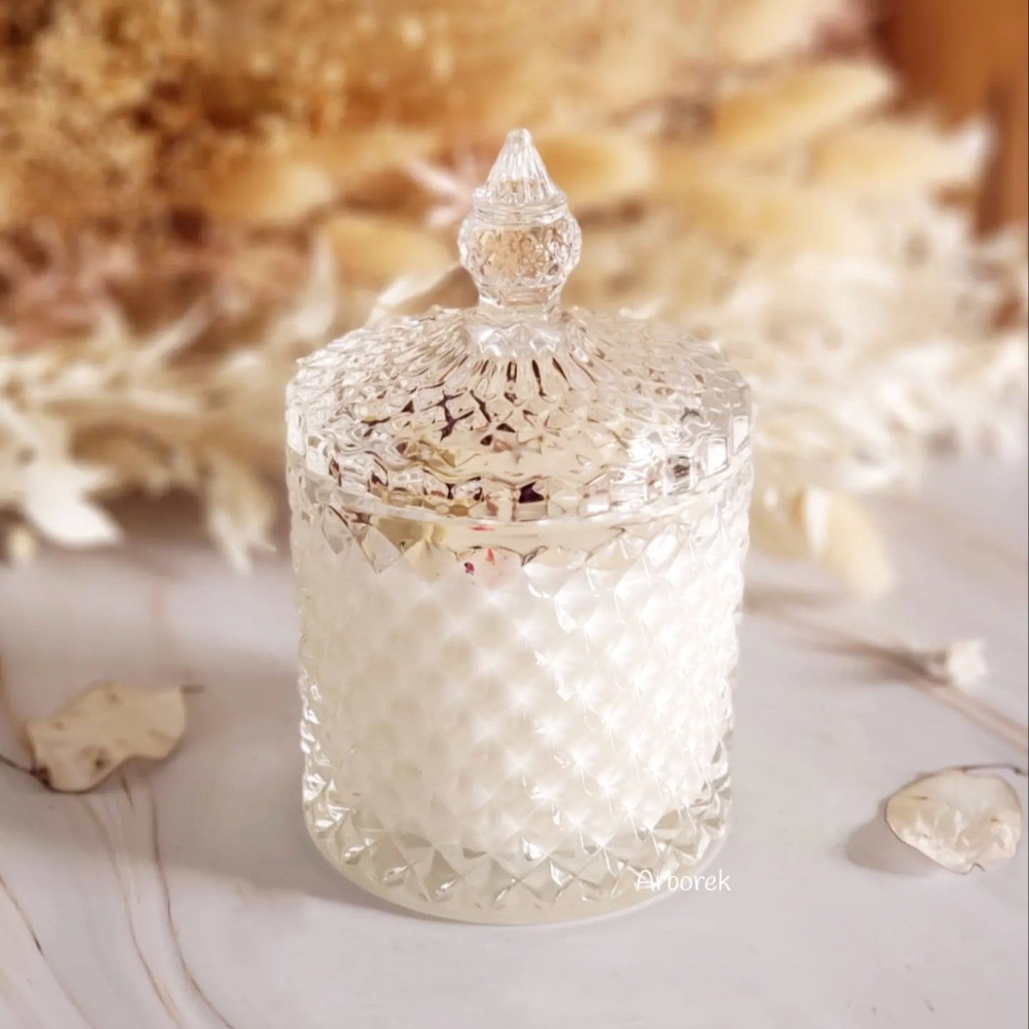 Bougie parfumée Cachemire et soie Arborek. Bougie artisanale coulée à la cire de soja. Fragrance de Grasse