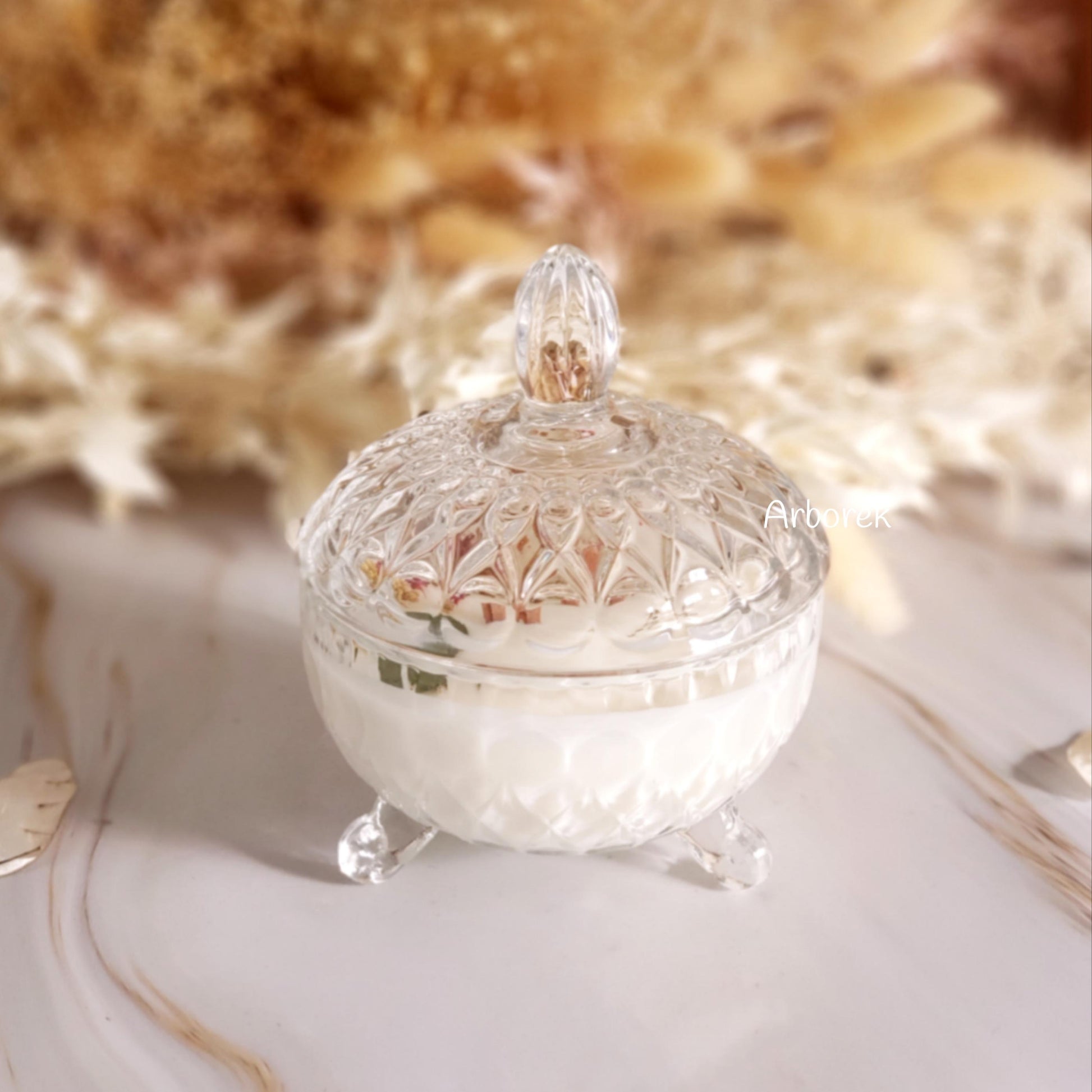 Bougie parfumée Fleur de Coton Arborek. Bougie artisanale coulée à la cire de soja. Fragrance de Grasse