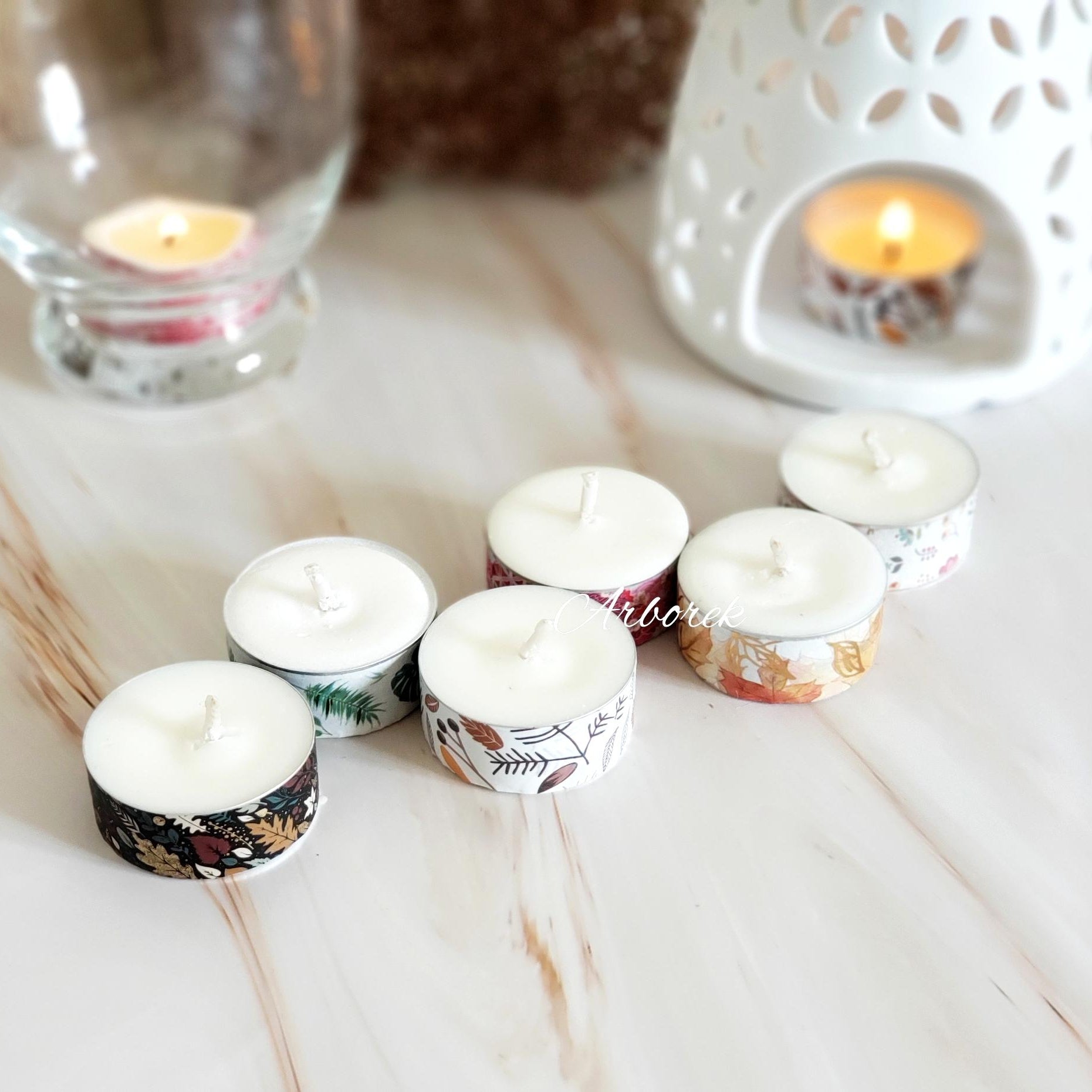 Lot de 6 bougies chauffe plat artisanales en cire de soja