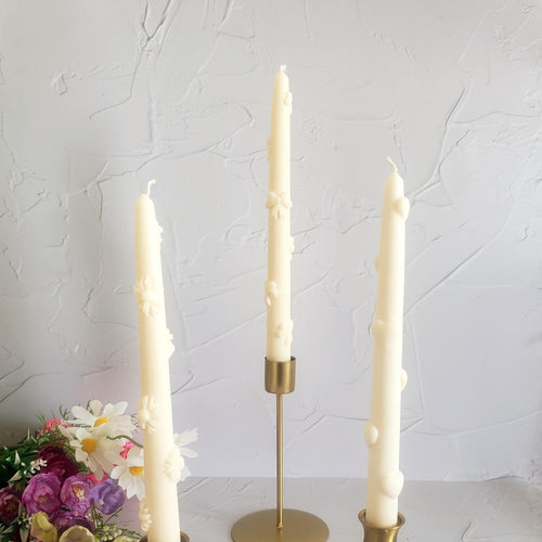 Bougie chandelle décorative coeur, cire végétale de colza. Cierge pour vos bougeoirs. Chandelle à motif blanche. 