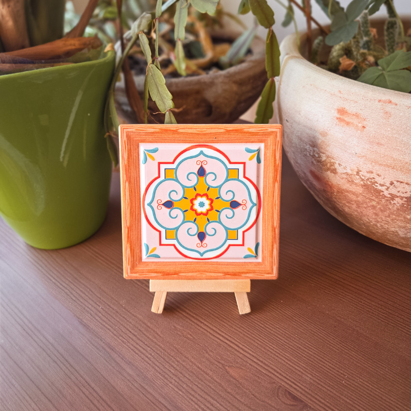 Support bougie en céramique  Fleur Peranakan